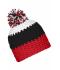 Unisexe Bonnet crocheté à pompon tricolore Rouge/noir/blanc 7885