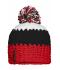 Unisexe Bonnet crocheté à pompon tricolore Rouge/noir/blanc 7885