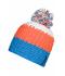Unisexe Bonnet crocheté à pompon tricolore Pacifique/orange fluo/blanc 7885
