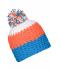Unisexe Bonnet crocheté à pompon tricolore Pacifique/orange fluo/blanc 7885