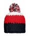 Unisexe Bonnet crocheté à pompon tricolore Marine/rouge/blanc 7885