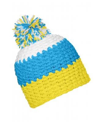 Unisex Crocheted Cap with Pompon Yellow/pacific/white 7885