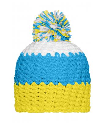 Unisex Crocheted Cap with Pompon Yellow/pacific/white 7885