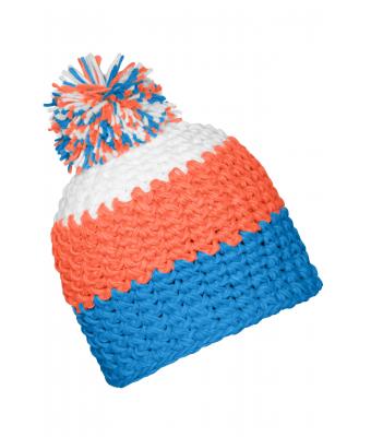 Unisex Crocheted Cap with Pompon Pacific/neon oranje/wit 7885