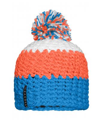 Unisex Crocheted Cap with Pompon Pacific/neon oranje/wit 7885
