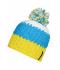 Unisex Crocheted Cap with Pompon Geel/pacific blauw/wit 7885
