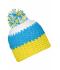 Unisex Crocheted Cap with Pompon Geel/pacific blauw/wit 7885
