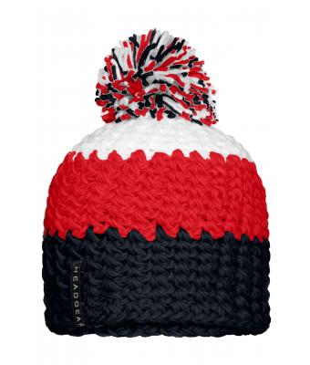 Unisex Crocheted Cap with Pompon Navy/red/white 7885
