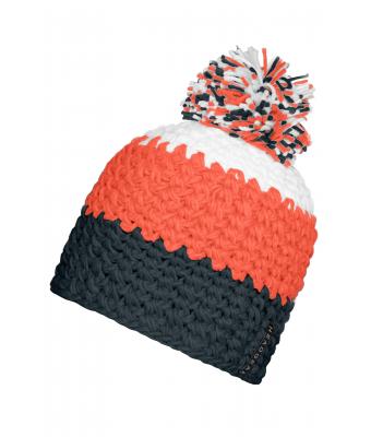 Unisex Crocheted Cap with Pompon Carbon/orange/white 7885