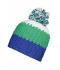 Unisex Crocheted Cap with Pompon Aqua/lime-green/white 7885