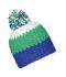 Unisex Crocheted Cap with Pompon Aqua/lime-green/white 7885