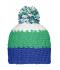 Unisex Crocheted Cap with Pompon Aqua/lime-green/white 7885