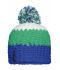 Unisex Crocheted Cap with Pompon Aqua/lime-green/white 7885