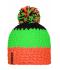 Unisex Crocheted Cap with Pompon Neon-orange/neon-green/black 7885