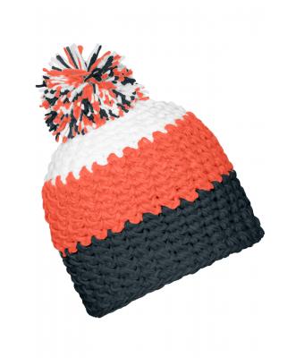 Unisex Crocheted Cap with Pompon Carbon/oranje/wit 7885