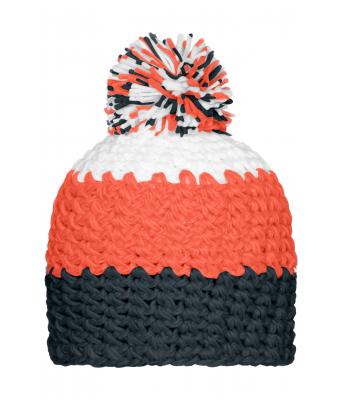Unisex Crocheted Cap with Pompon Carbon/oranje/wit 7885
