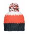 Unisex Crocheted Cap with Pompon Carbon/oranje/wit 7885