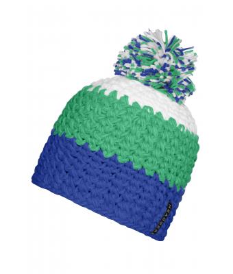 Unisex Crocheted Cap with Pompon Aqua/lime/wit 7885