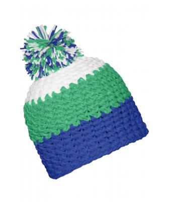 Unisex Crocheted Cap with Pompon Aqua/lime/wit 7885