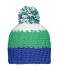 Unisex Crocheted Cap with Pompon Aqua/lime/wit 7885
