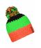 Unisex Crocheted Cap with Pompon Neon-orange/neon-green/black 7885