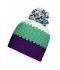 Unisex Crocheted Cap with Pompon Purple/lime-green/white 7885
