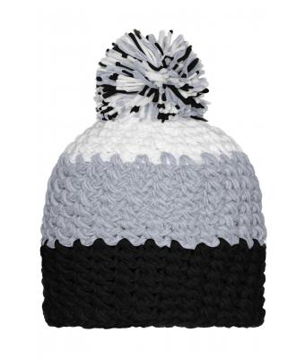 Unisex Crocheted Cap with Pompon Black/silver/white 7885
