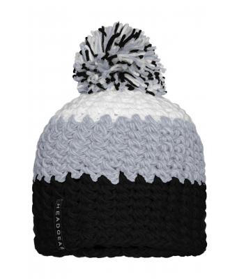 Unisex Crocheted Cap with Pompon Black/silver/white 7885
