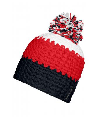 Unisex Crocheted Cap with Pompon Navy/red/white 7885