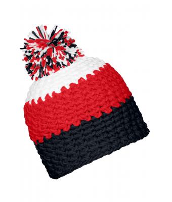 Unisex Crocheted Cap with Pompon Navy/red/white 7885