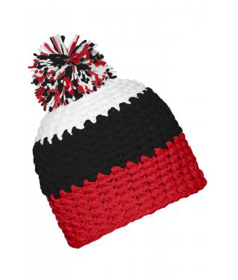 Unisex Crocheted Cap with Pompon Red/black/white 7885