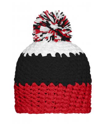 Unisex Crocheted Cap with Pompon Red/black/white 7885