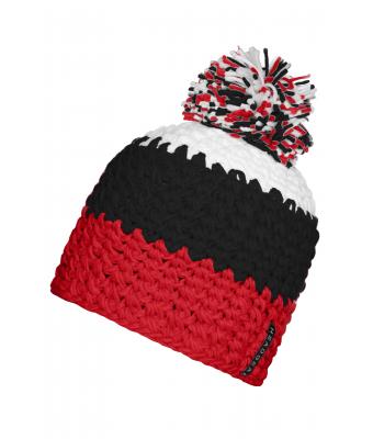 Unisex Crocheted Cap with Pompon Rood/zwart/wit 7885