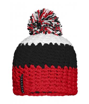 Unisex Crocheted Cap with Pompon Rood/zwart/wit 7885