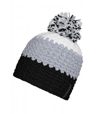 Unisex Crocheted Cap with Pompon Zwart/zilver/wit 7885