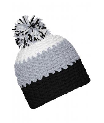Unisex Crocheted Cap with Pompon Zwart/zilver/wit 7885