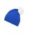 Unisexe Bonnet à pompon avec bande contrastée Bleu/blanc 8110