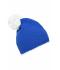 Unisexe Bonnet à pompon avec bande contrastée Bleu/blanc 8110