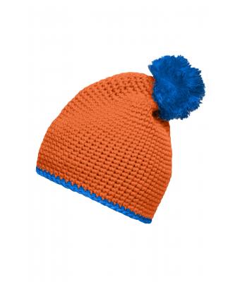 Unisexe Bonnet à pompon avec bande contrastée Orange/aqua 8110