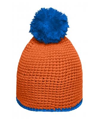 Unisexe Bonnet à pompon avec bande contrastée Orange/aqua 8110