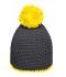 Unisexe Bonnet à pompon avec bande contrastée Carbone/jaune 8110