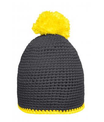 Unisexe Bonnet à pompon avec bande contrastée Carbone/jaune 8110