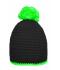 Unisexe Bonnet à pompon avec bande contrastée Noir/néon-vert 8110