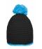 Unisexe Bonnet à pompon avec bande contrastée Noir/turquoise 8110