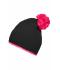 Unisexe Bonnet à pompon avec bande contrastée Noir/rose 8110
