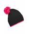 Unisexe Bonnet à pompon avec bande contrastée Noir/rose 8110