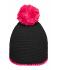Unisexe Bonnet à pompon avec bande contrastée Noir/rose 8110