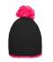 Unisexe Bonnet à pompon avec bande contrastée Noir/rose 8110