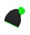 Unisexe Bonnet à pompon avec bande contrastée Noir/néon-vert 8110