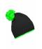 Unisexe Bonnet à pompon avec bande contrastée Noir/néon-vert 8110